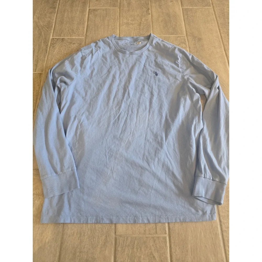 Polo Ralph Lauren Mens XL Long Sleeve T-Shirt Light Blue Cotton Pony Logo Tee